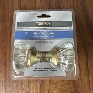 Defiant Classic Victorian Satin Brass Finish Glass Door Knobs 2.25 Inch 509 006